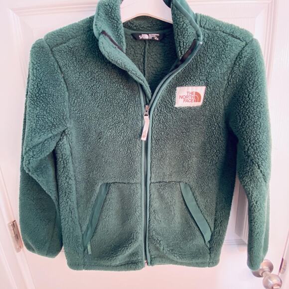 The North Face Fleece Jacket Boys Medium 10/12 Green Sherpa Full Zip fuzzy teddy - Picture 1 of 10